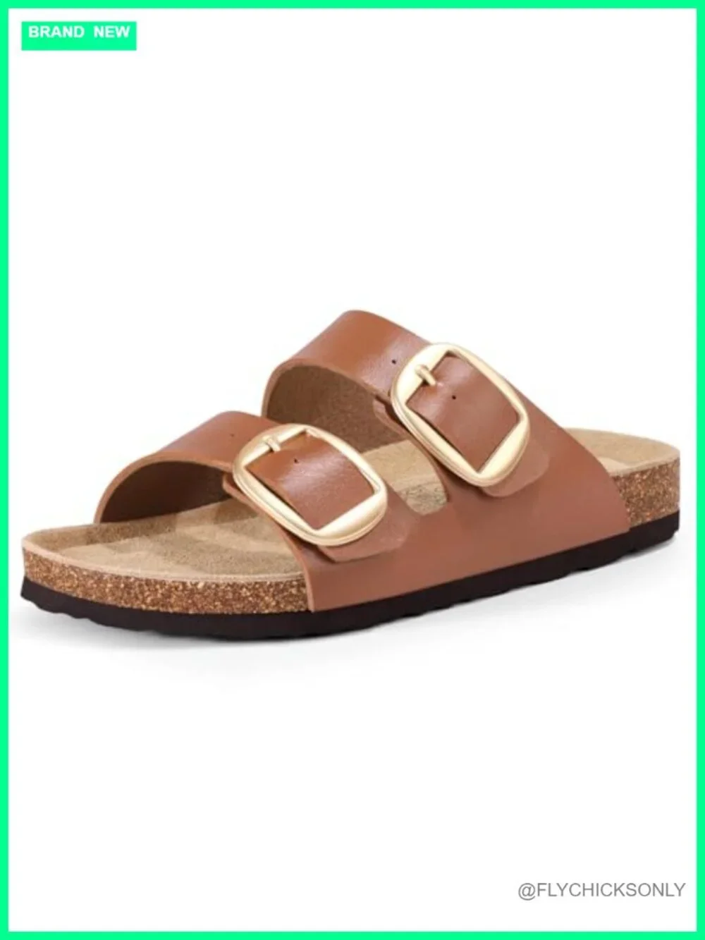 Women's Slide Sandals with Cork Footbed Arch Support Memory Foam Vegan Leather